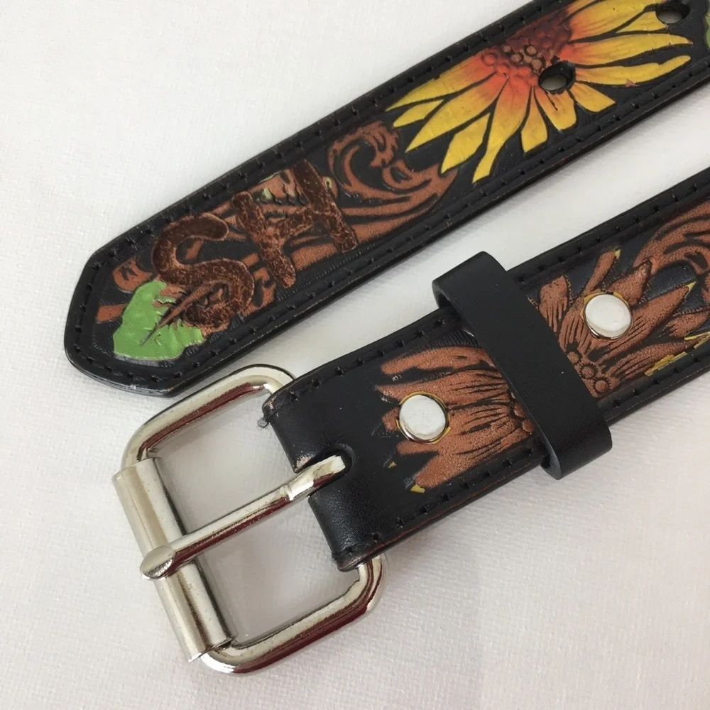 Nocona Painted Sunflower‎ Tooled Leather Western Belt Women’s Size 24 XXS